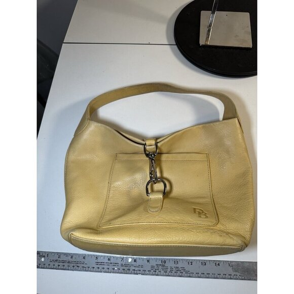 DOONEY & BOURKE Belvedere Logo Duck Lock Clip Hobo Shoulder Bag Yellow Leather - Picture 3 of 10